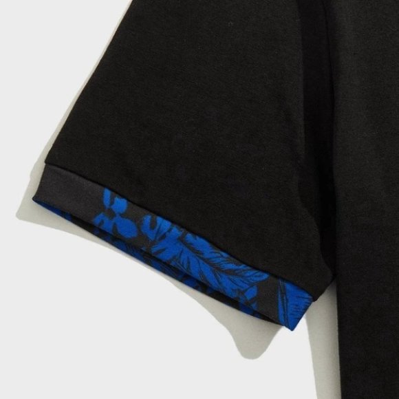 Black Casual Men's Tropical Print Polo Shirt - Picture 4 of 4